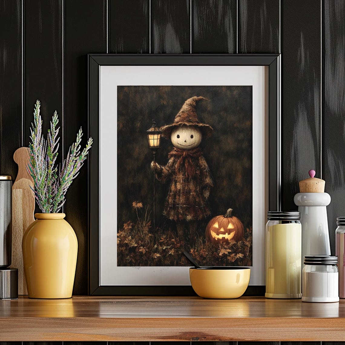 Cute Scarecrow Lantern Night Jack O Lantern Halloween Wall Art - Image 4