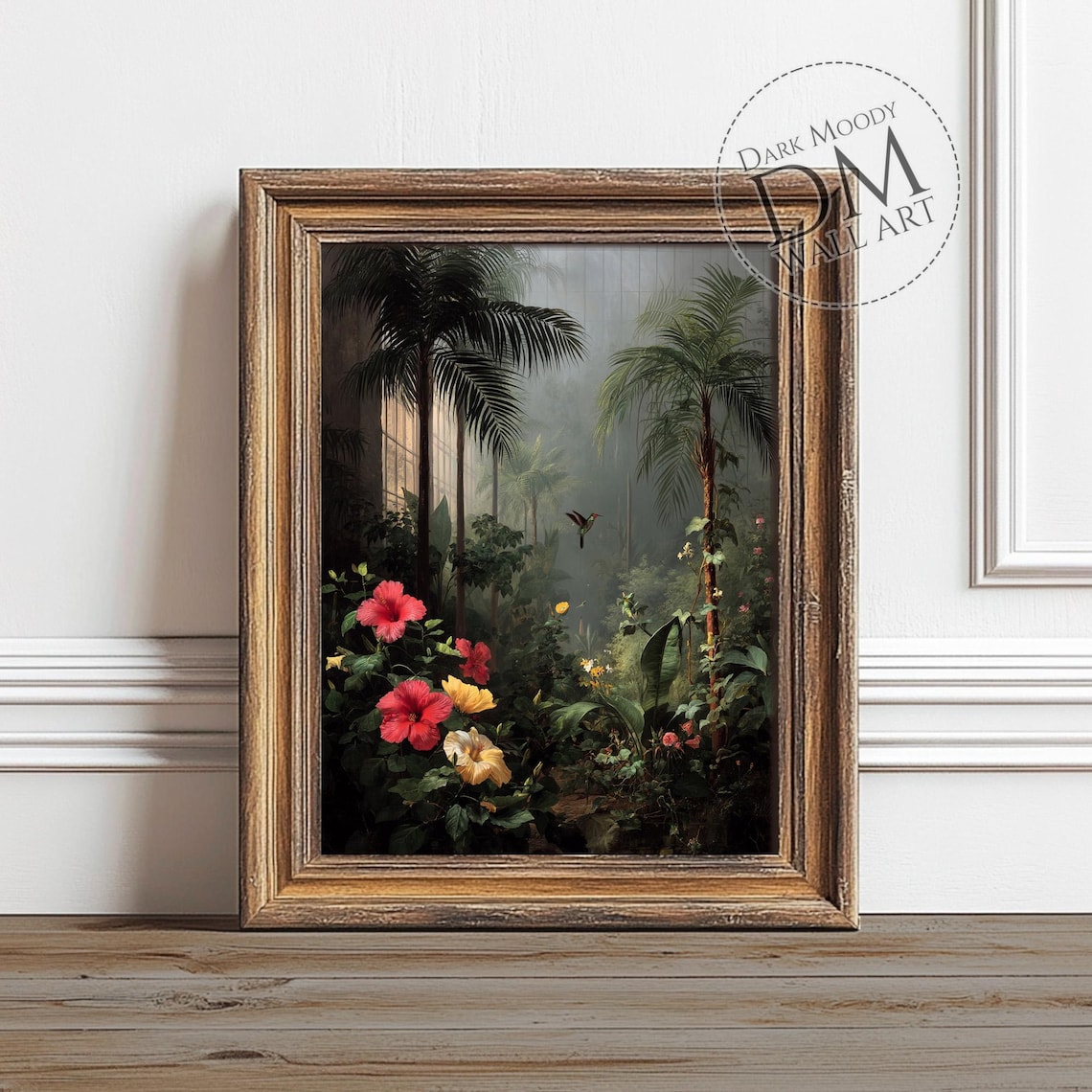 Tropical Jungle Moody Palm and Hibiscus Art Print