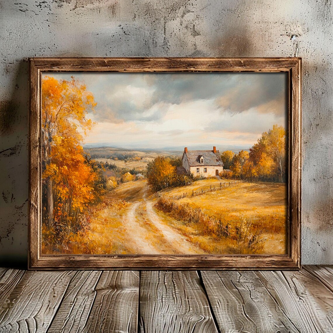 Autumn Country House Dirt Road Stormy Sky Fall Landscape Painting Poster - Image 5