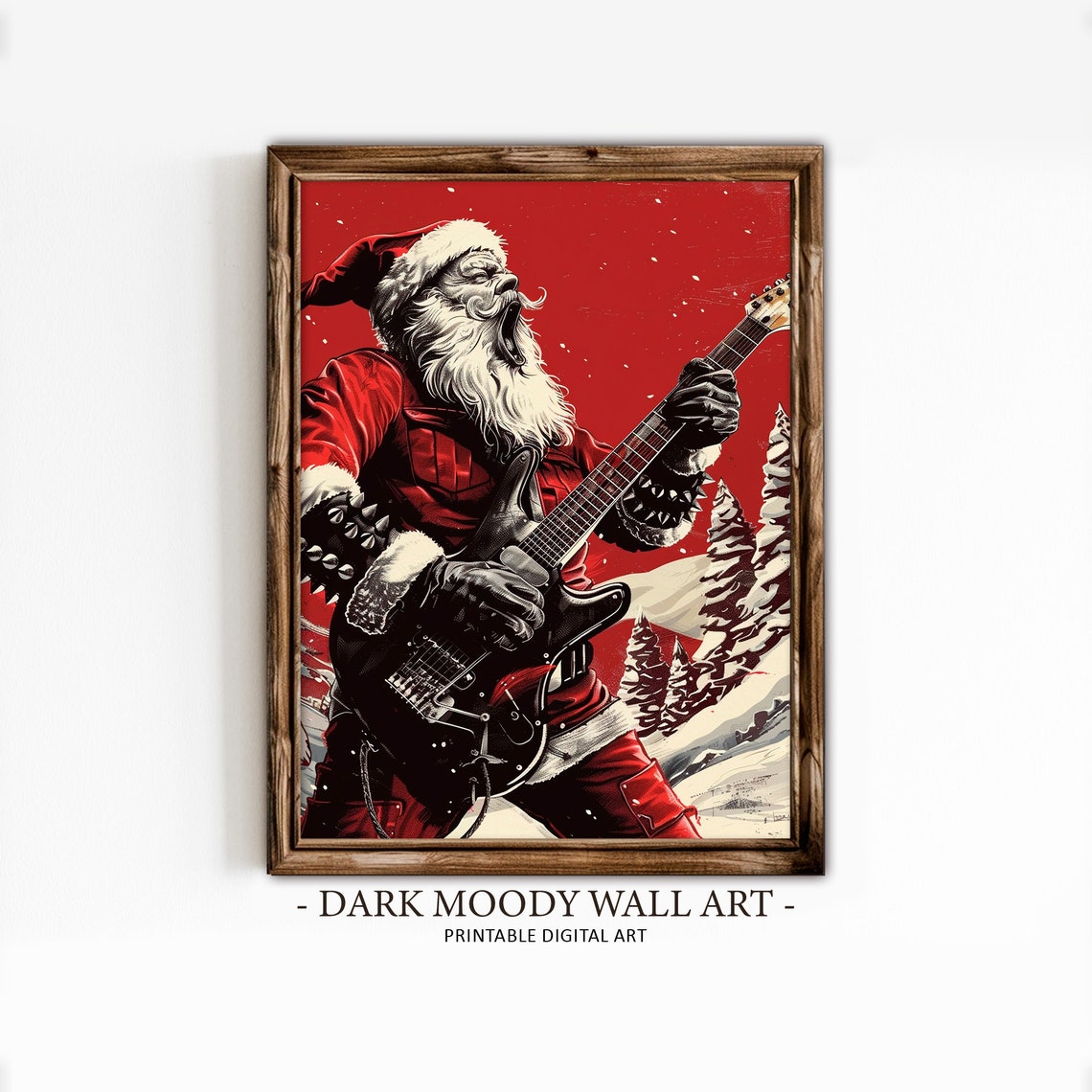 Punk Rock Santa Claus Electric Guitar Gig Red Snow Scene Art Print