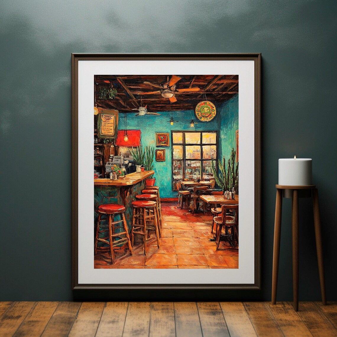 Colorful Mexican Cantina Bar Interior Turquoise Walls Travel Poster - Image 4