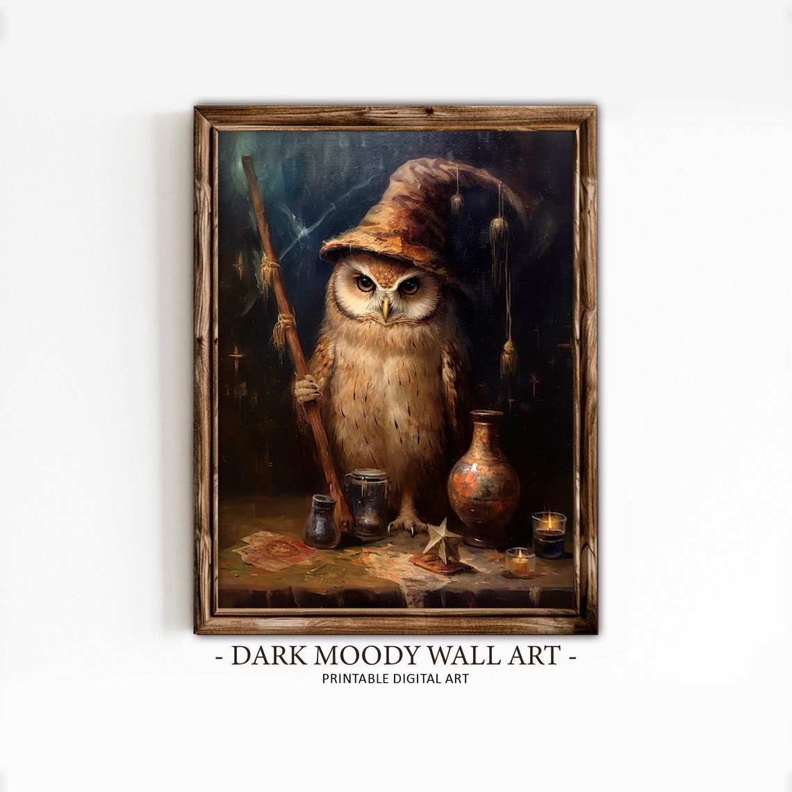 Wizard Owl With Broom Potion Table Halloween Fantasy Art Poster
