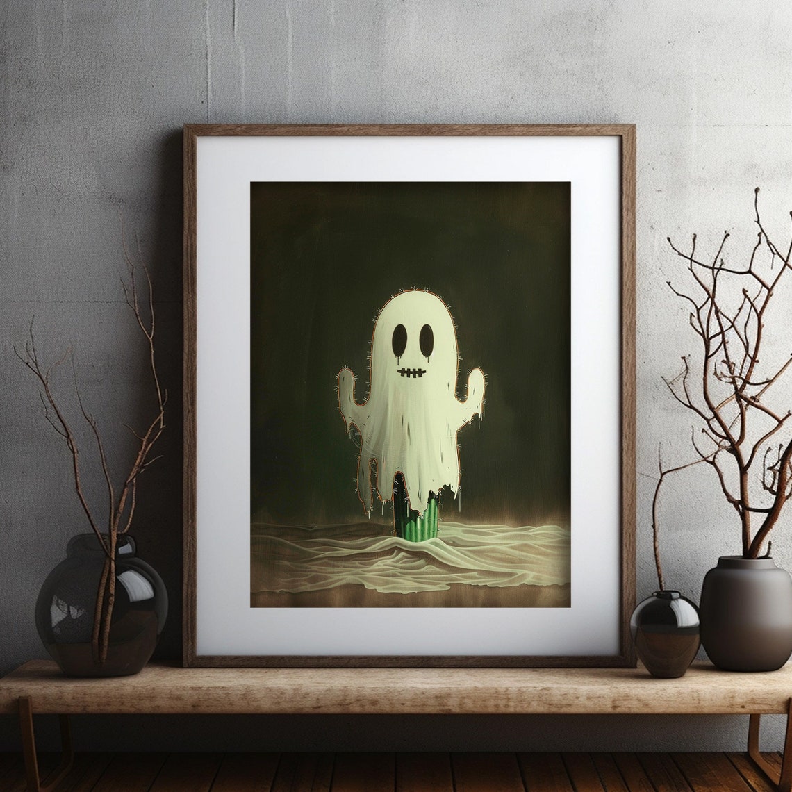 Cute Ghost Painting Cactus Halloween Wall Art Dark Academia Decor Gothic Cottagecore Print Mexican Halloween Ghost - Image 2