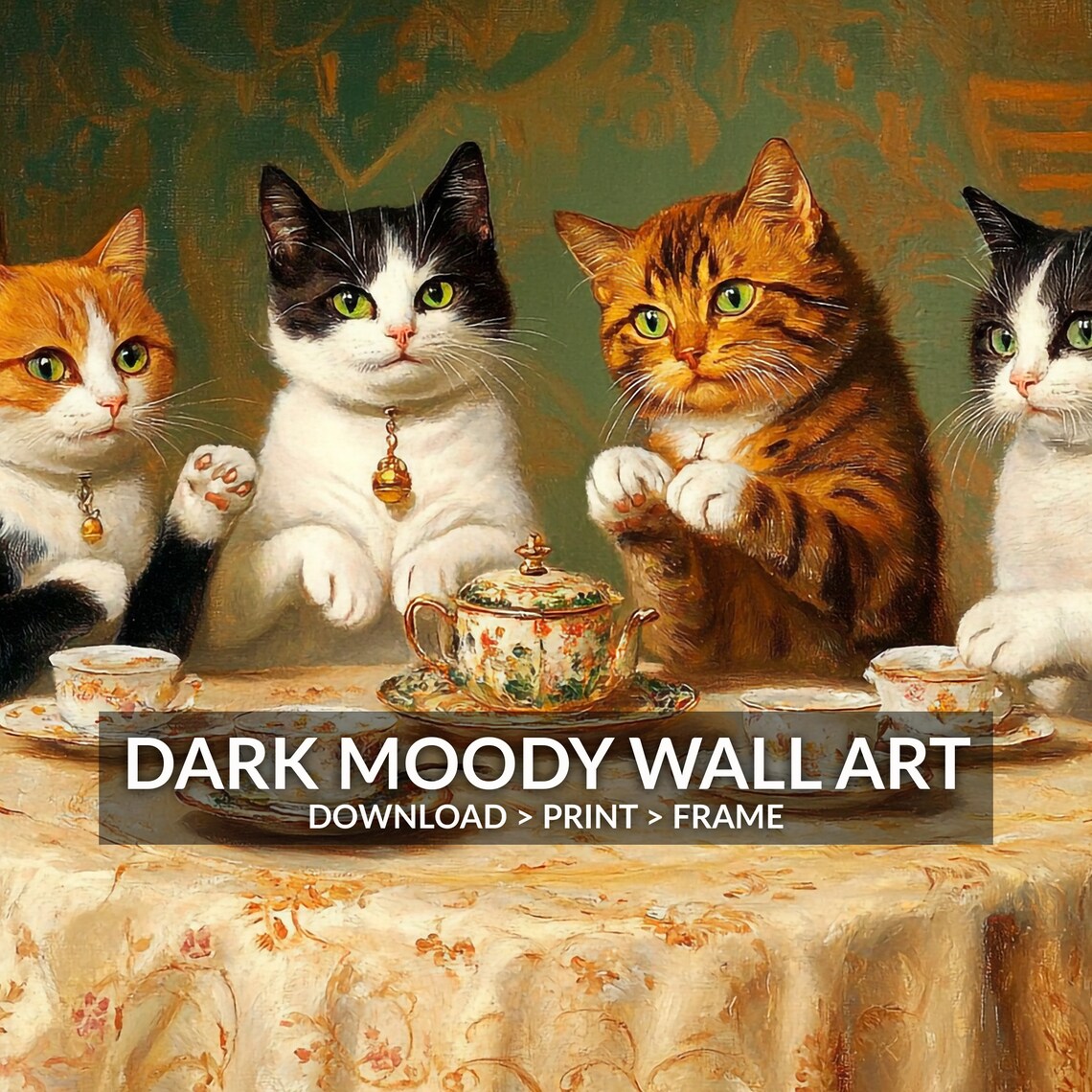 Cat Tea Party Vintage Cottagecore Art Print - Image 6