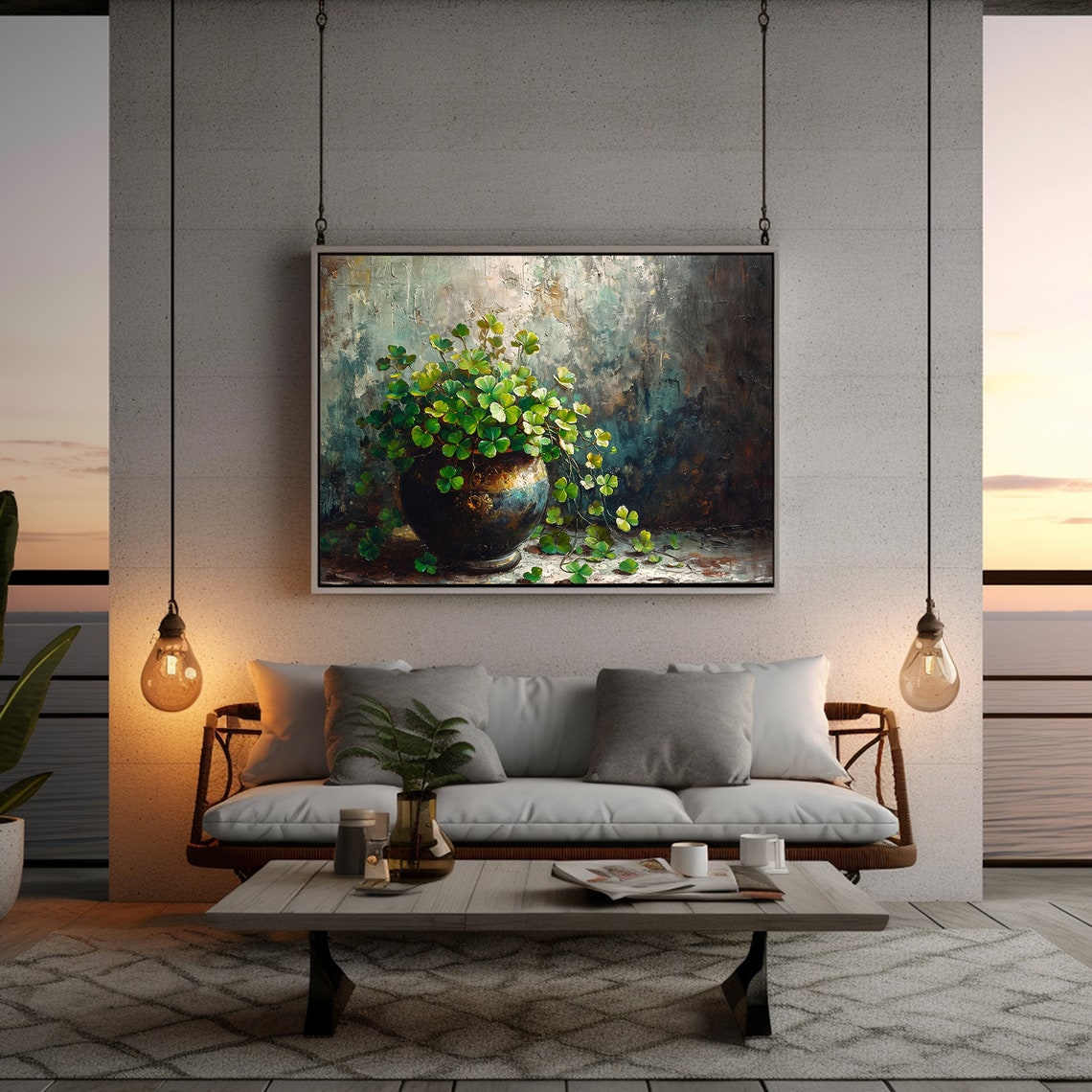 Potted Shamrocks Rustic Pot Dark Moody Irish Still Life Poster - Image 5