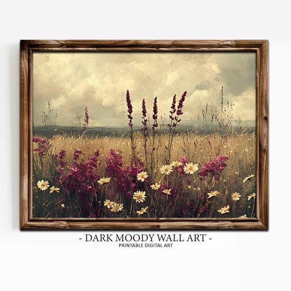 Moody Wildflower Print Vintage Autumn Summer Floral Wall Art Fall Dark Academia Decor