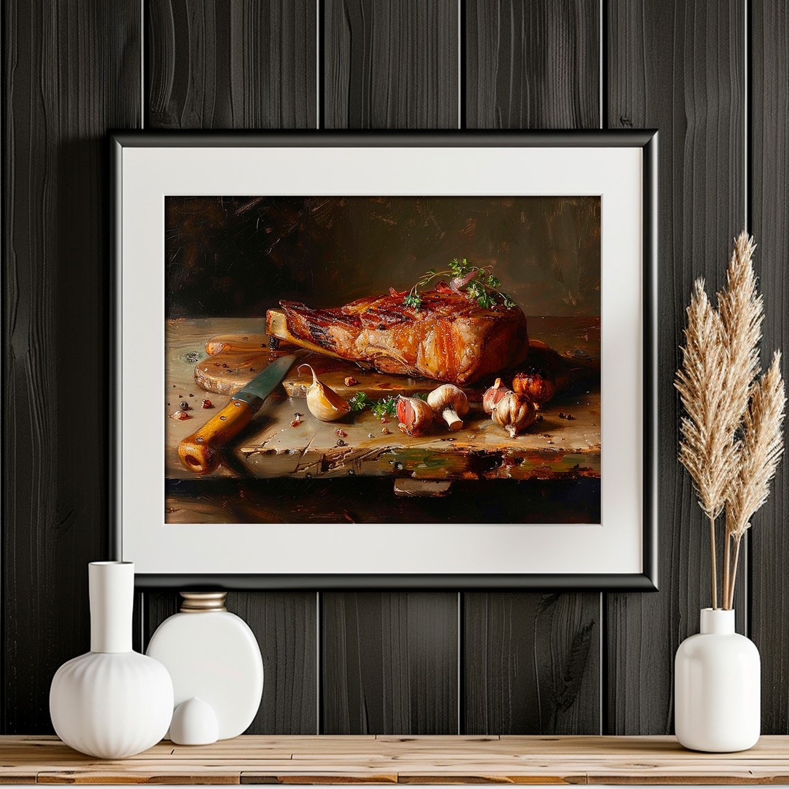 Grilled Tomahawk Steak Garlic Shallots Rustic Kitchen Art Poster - Image 4