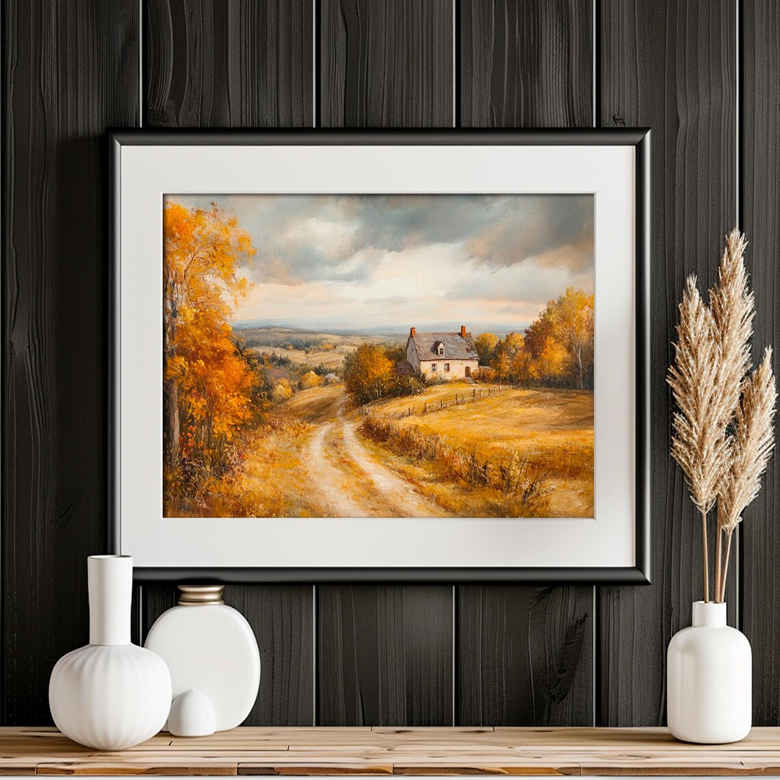 Autumn Country House Dirt Road Stormy Sky Fall Landscape Painting Poster - Image 4