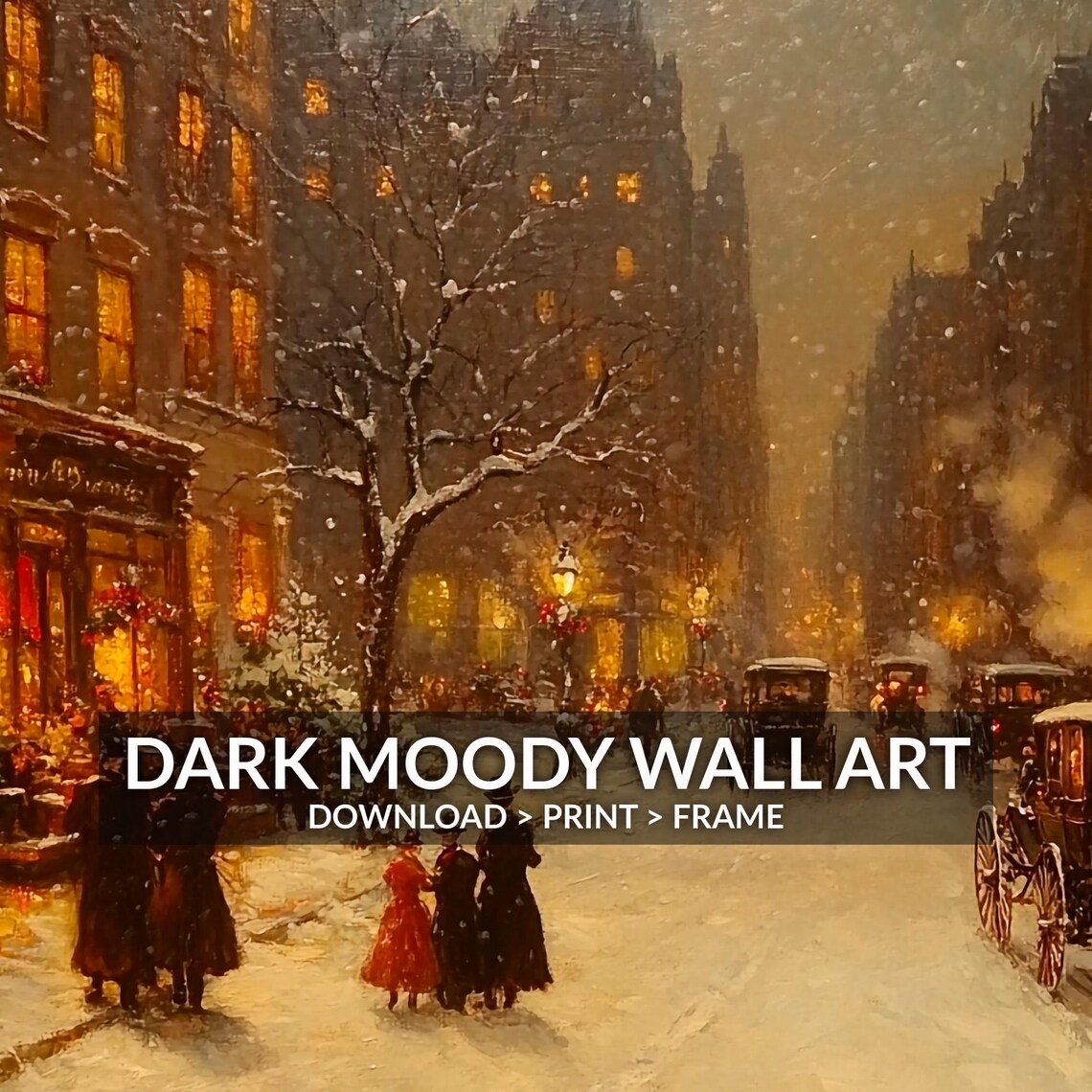 Victorian Snowy Street Carriages Pedestrians Winter Eve Poster - Image 6