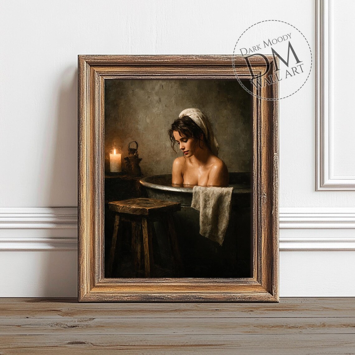 Moody Vintage Woman in Bathtub Art Print