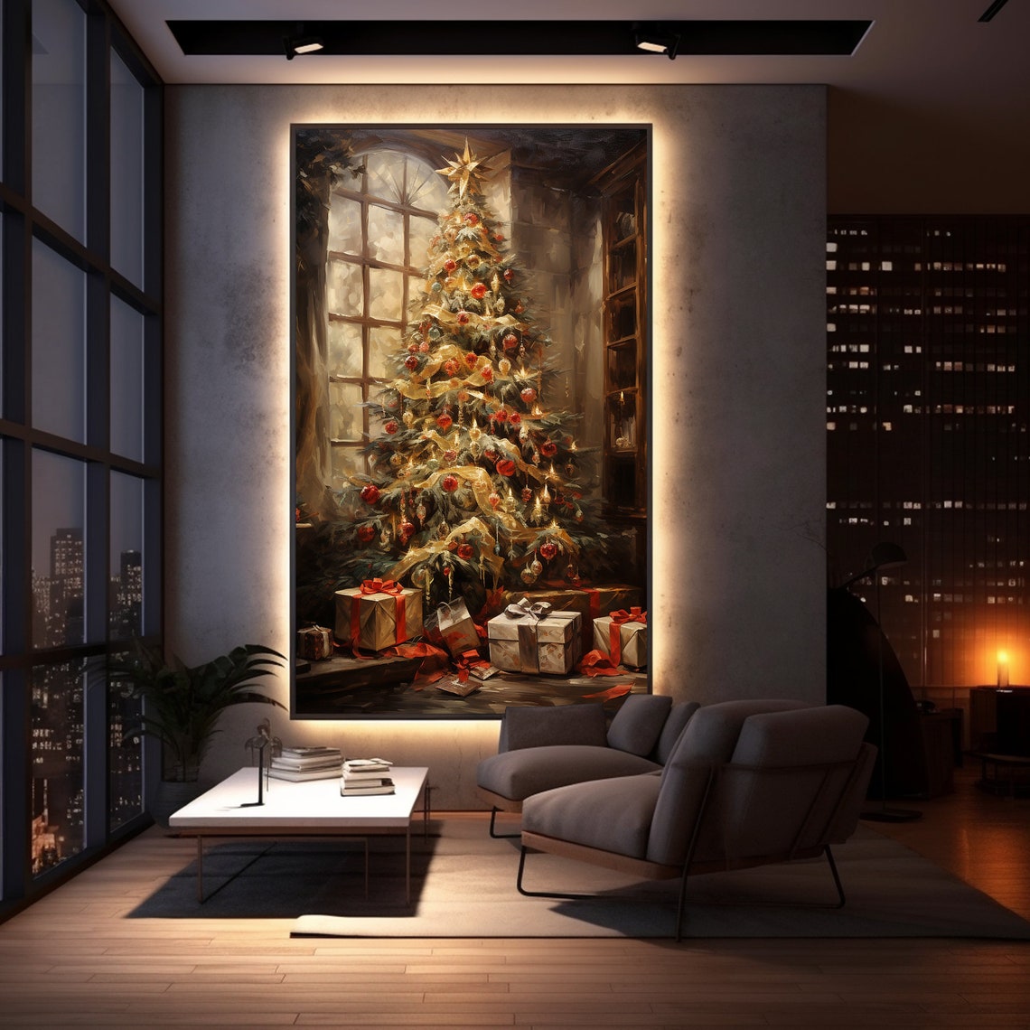 Victorian Christmas Tree Gifts Window Candlelight Painting Poster - Image 5