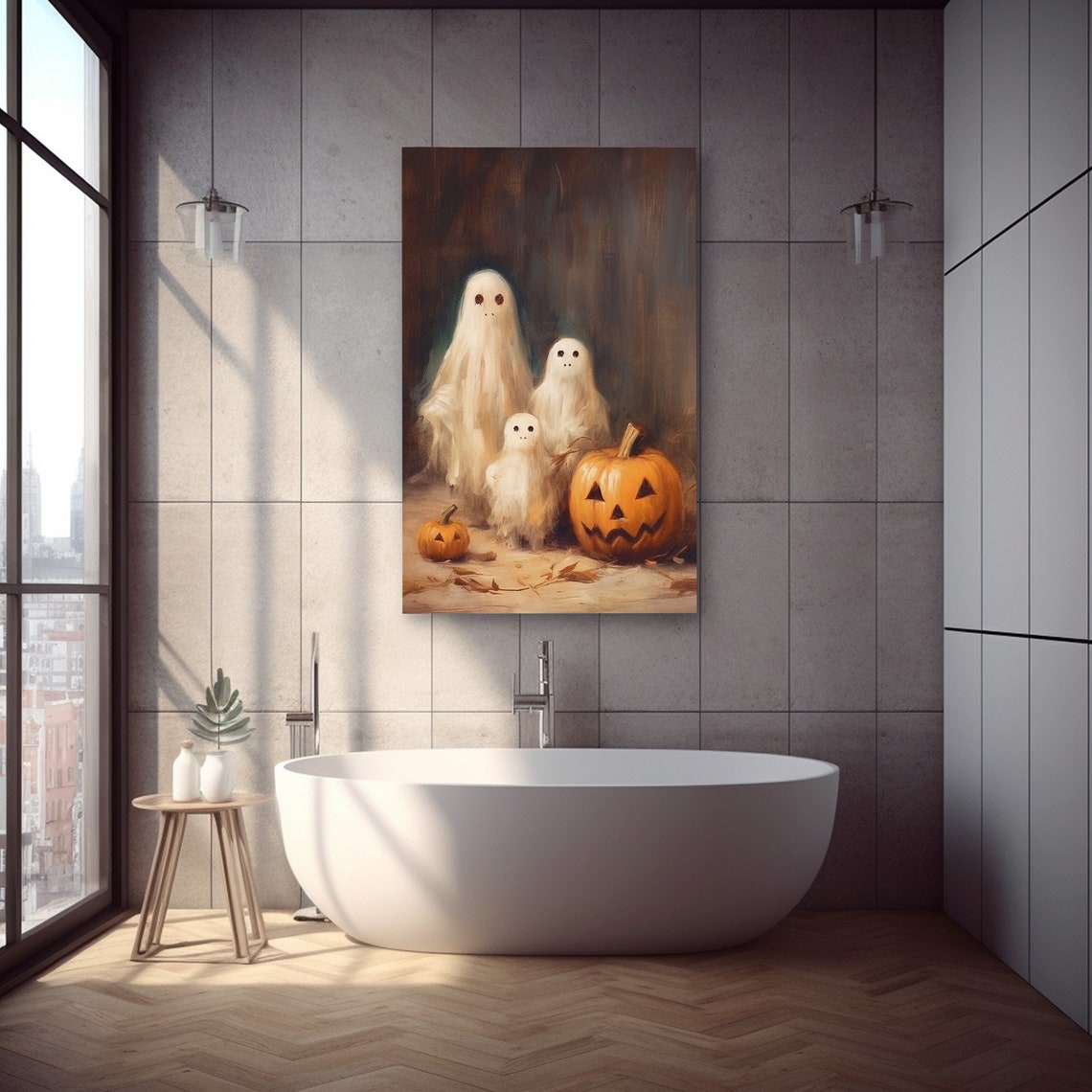 Three Cute Ghosts Pumpkins Halloween Night Moody Gothic Poster - Image 4