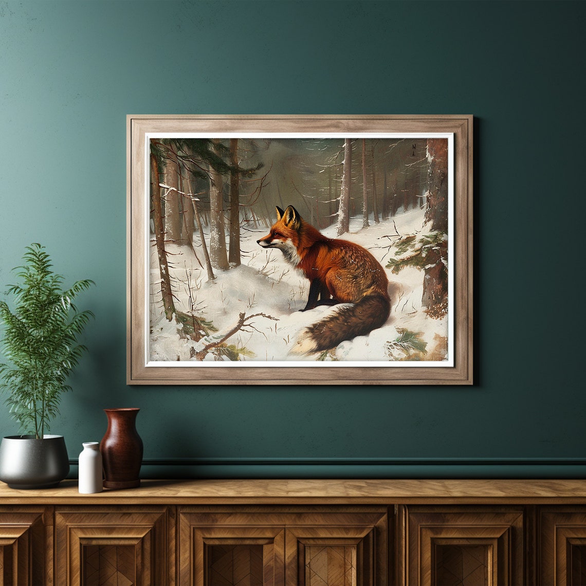 Vintage Fox Wall Art Animal Painting Farmhouse Wall Decor Moody Wall Decor Rustic Print - Image 6