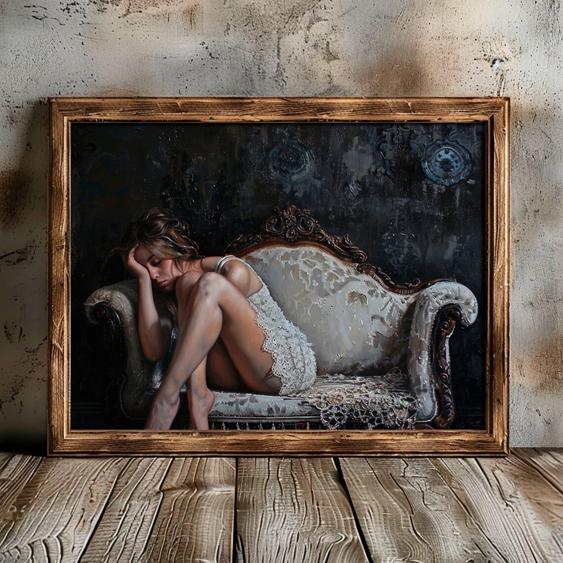 Woman In White Lace Antique Sofa Dark Moody Victorian Art Poster - Image 4