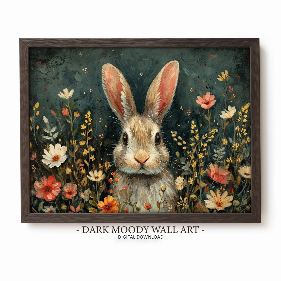 Dark Easter Bunny Art Print, Farmhouse Decor