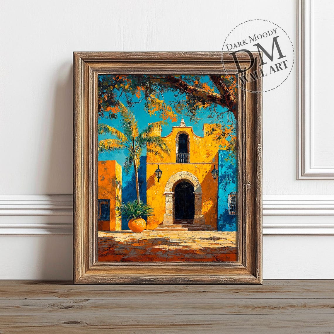 Colorful Mexican Colonial Building With Palm Tree Rustic Poster