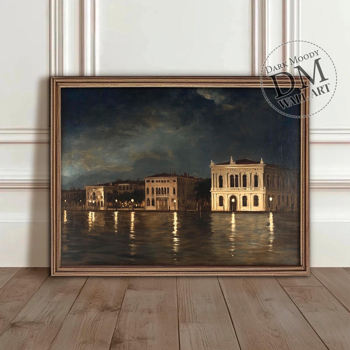 Venice Nightscape Travel Poster, Italian Canal City