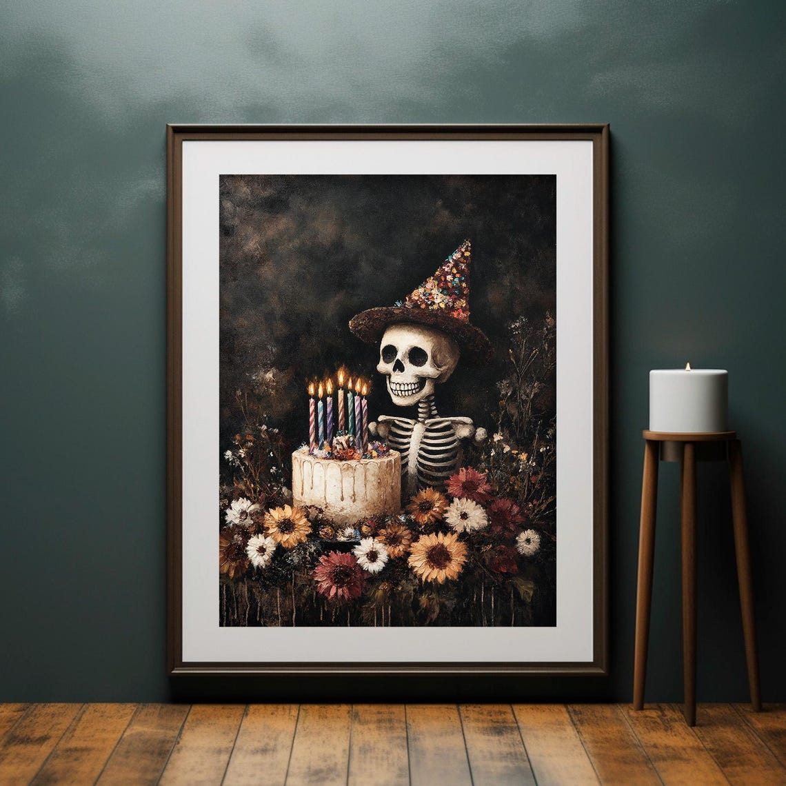 Skeleton Birthday Party Hat Cake Candles Fun Gothic Celebration Poster - Image 2