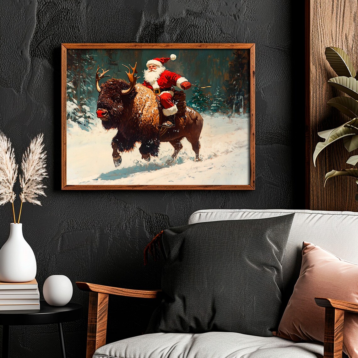 Santa Claus Riding a Buffalo Snowy Western Christmas Cowboy Poster - Image 5