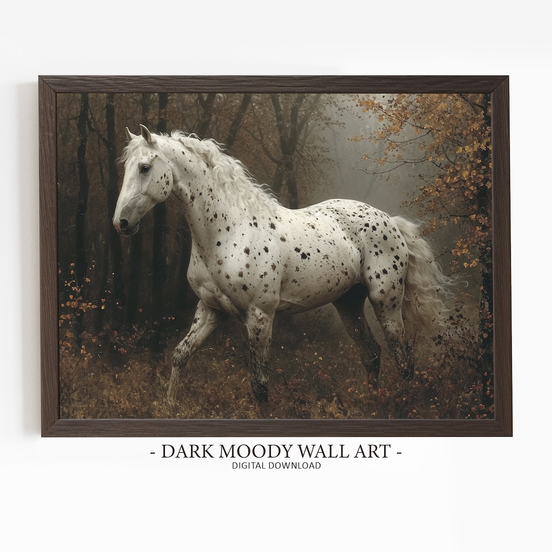 Appaloosa White Horse Moody Fall Landscape Art Print