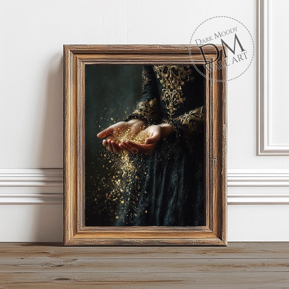 Hands With Gold Dust Gothic Symbolic Art Print