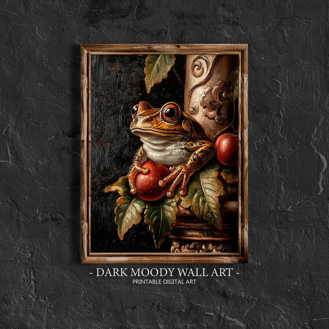 Frog Dark Cottagecore Gothic Botanical Toad Red Fruit Moody Painting Poster