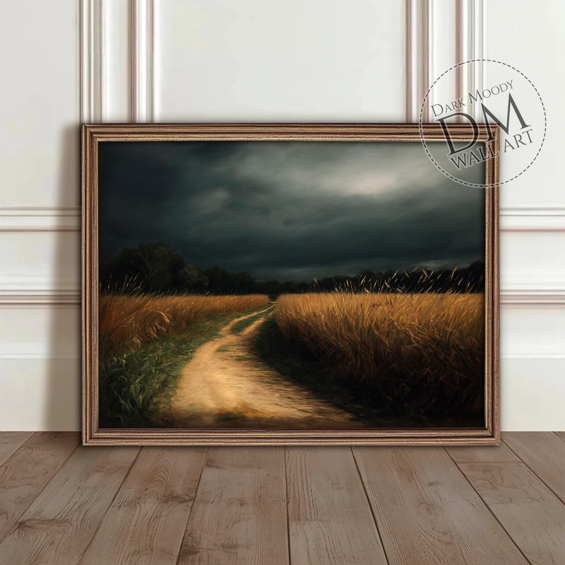 Stormy Countryside Road Art Print, Moody Rustic Landscape