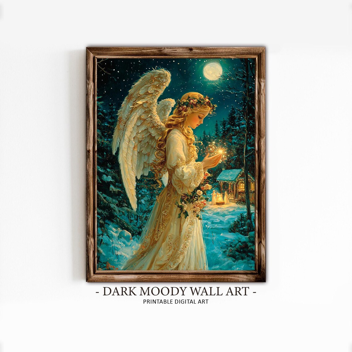 Christmas Angel Vintage Nativity Scene Art Print