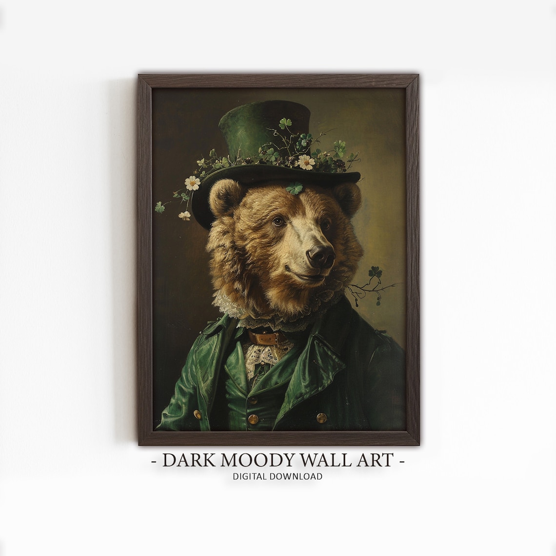 St Patricks Day Irish Bear Shamrock Art, Rustic Clover