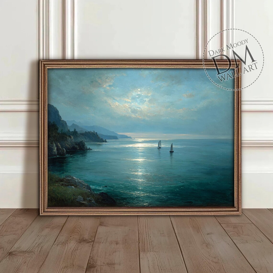 Amalfi Coast Sailing Travel Poster, Moody Mediterranean Seascape