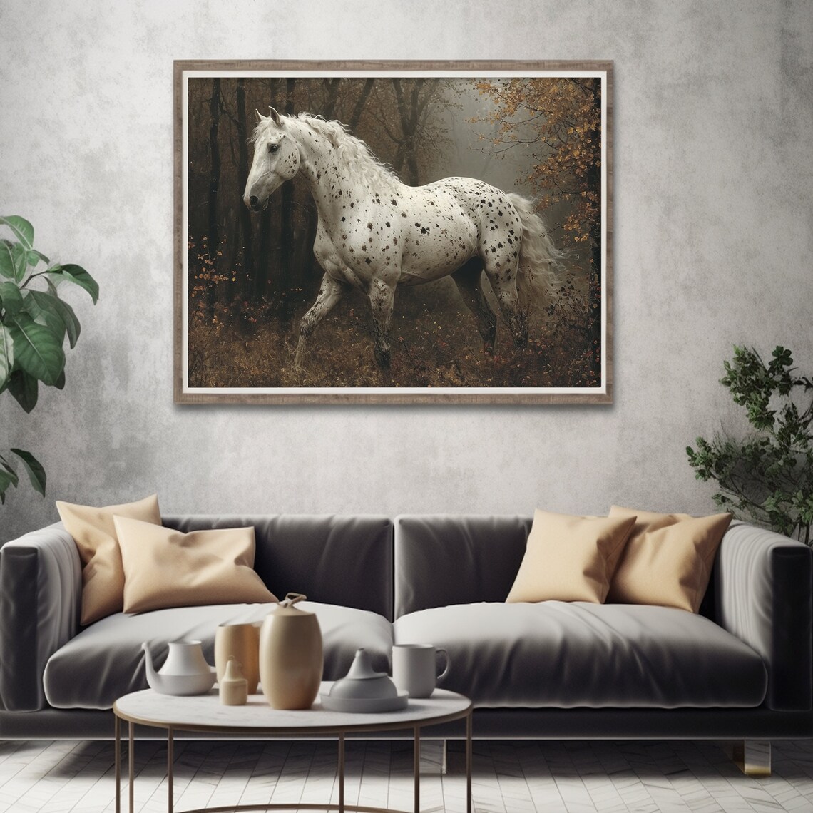 Appaloosa White Horse Moody Fall Landscape Art Print - Image 3