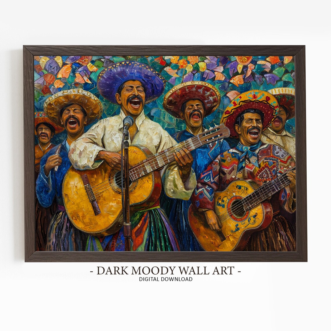 Colorful Mariachi Band Sombreros Guitars Mexican Folk Music Poster