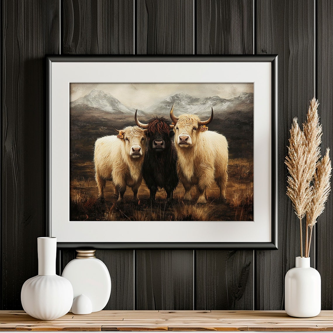Highland Cows Mountain Moorland Rustic Cattle Painting Poster - Image 4