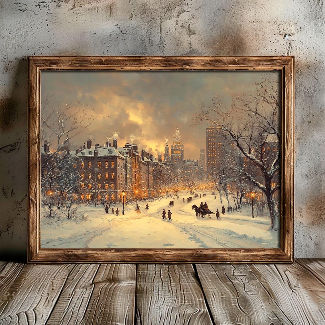 Victorian Snowy Avenue Townhouses Dusk Carriage Ride View Poster - Image 5