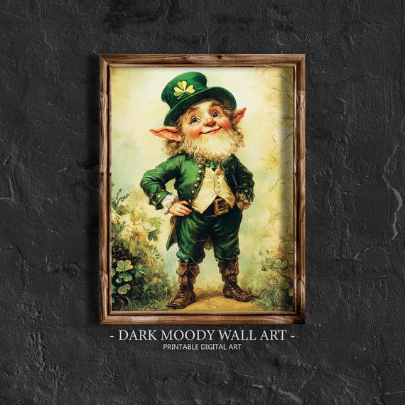 Leprechaun Print Vintage St Patricks Day Decor Rustic Irish Wall Art Irish Trickster Painting