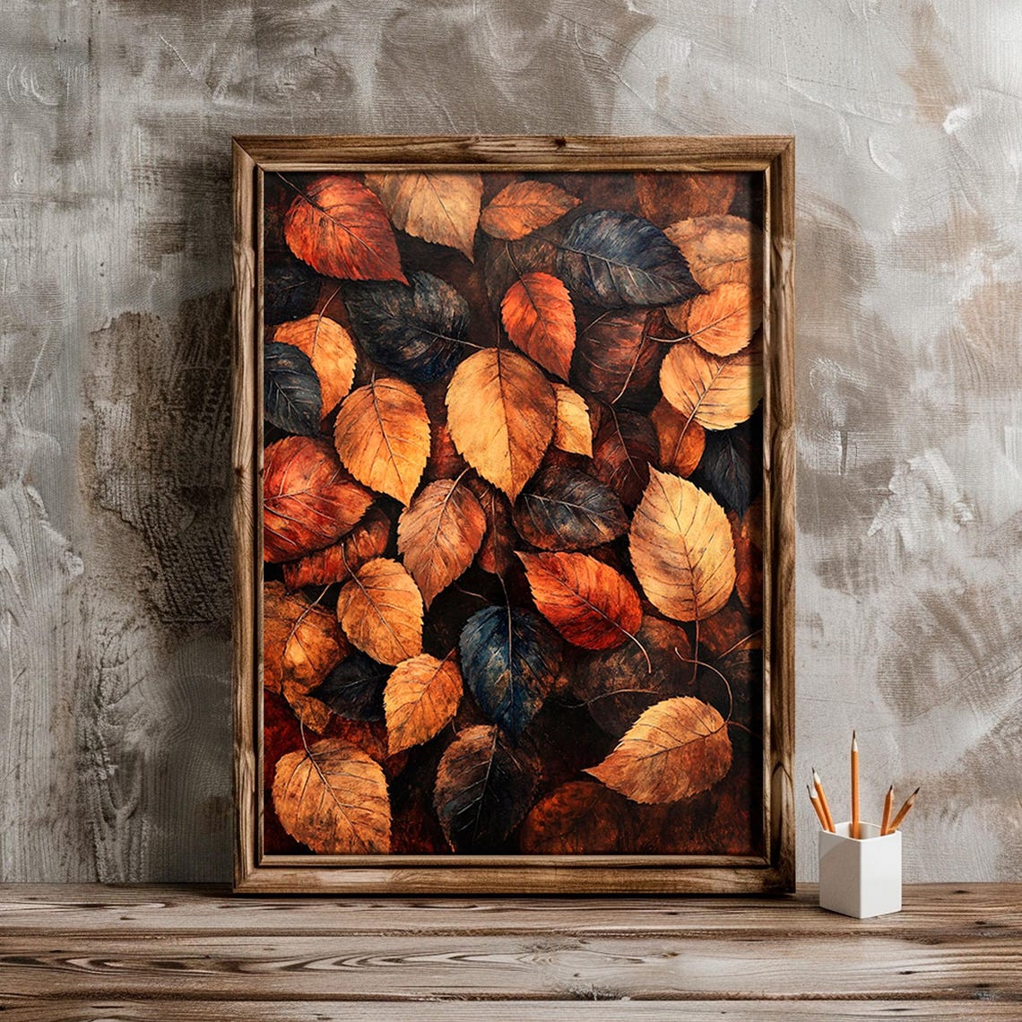 Autumn Leaves Close Up Moody Fall Foliage Art Painting Wall Art - Image 4
