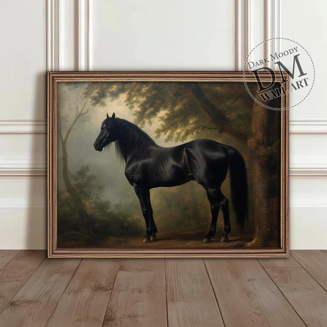 Antique Black Horse Wall Art Print, Rustic Farmhouse