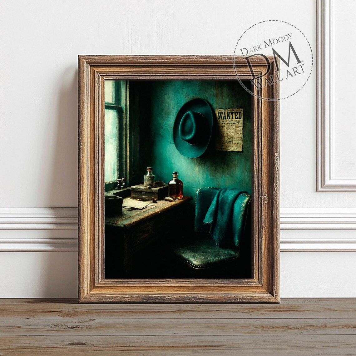Cowboy Hat Wanted Sign Dark Moody Western Office Still Life Art Poster