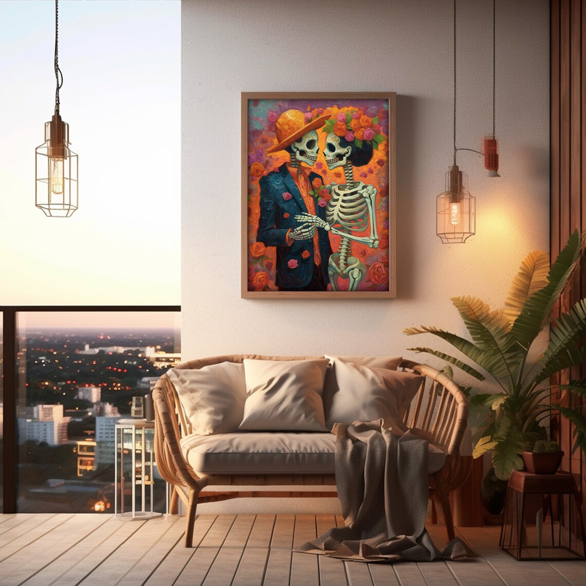 Dia De Los Muertos Couple Mexican Folk Art Poster - Image 4