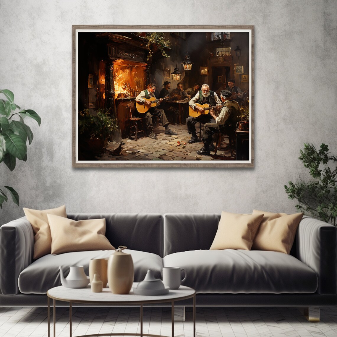 Moody Irish Pub With People Oil Painting Print - Image 3