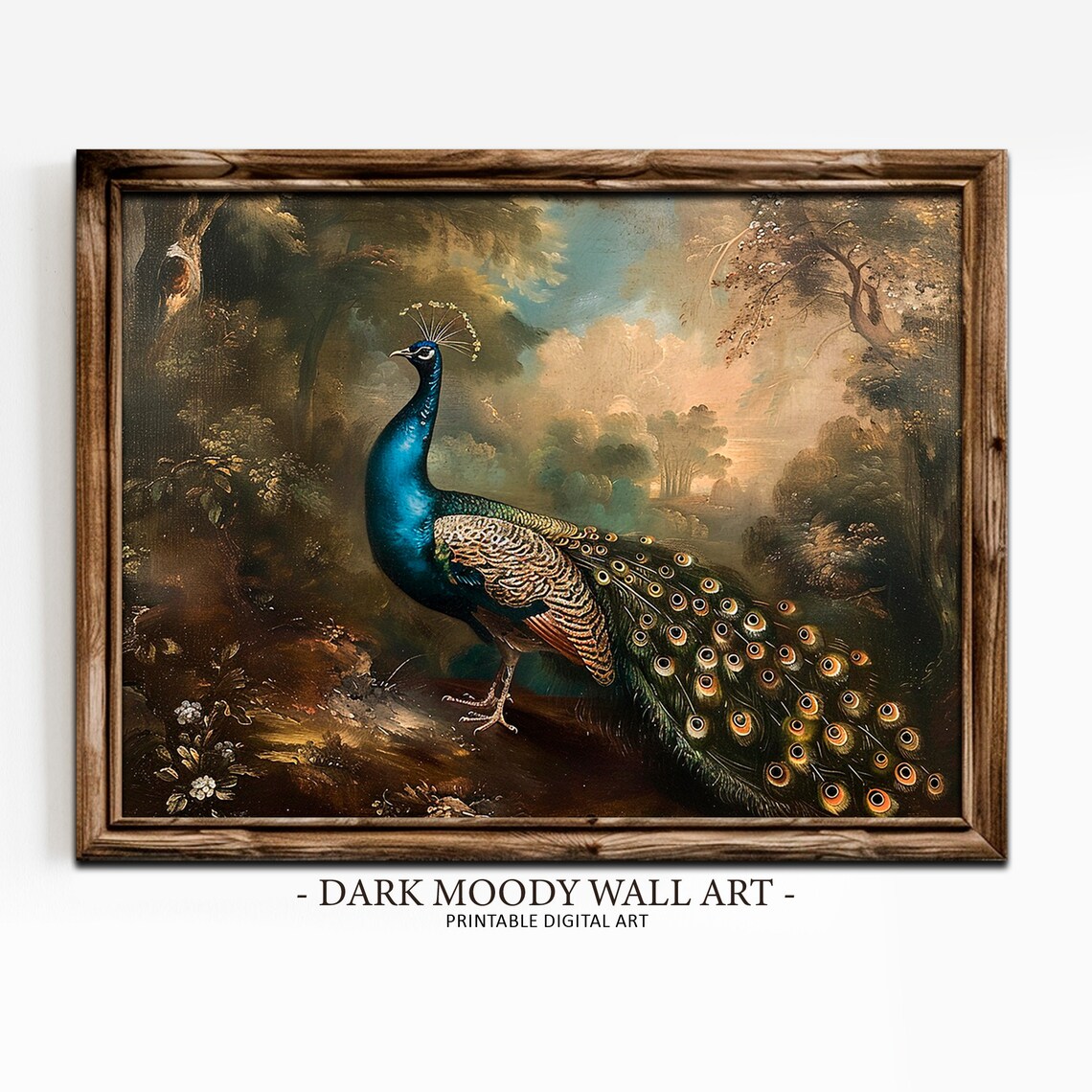 Antique Peacock Print, Moody Rustic Farmhouse Decor
