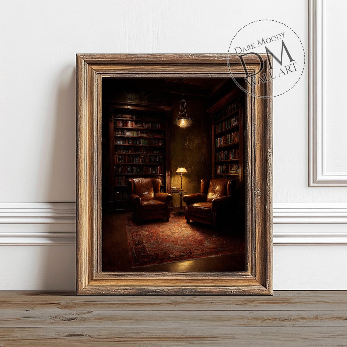 Dark Moody Library Leather Chairs Bookshelves Vintage Academia Poster