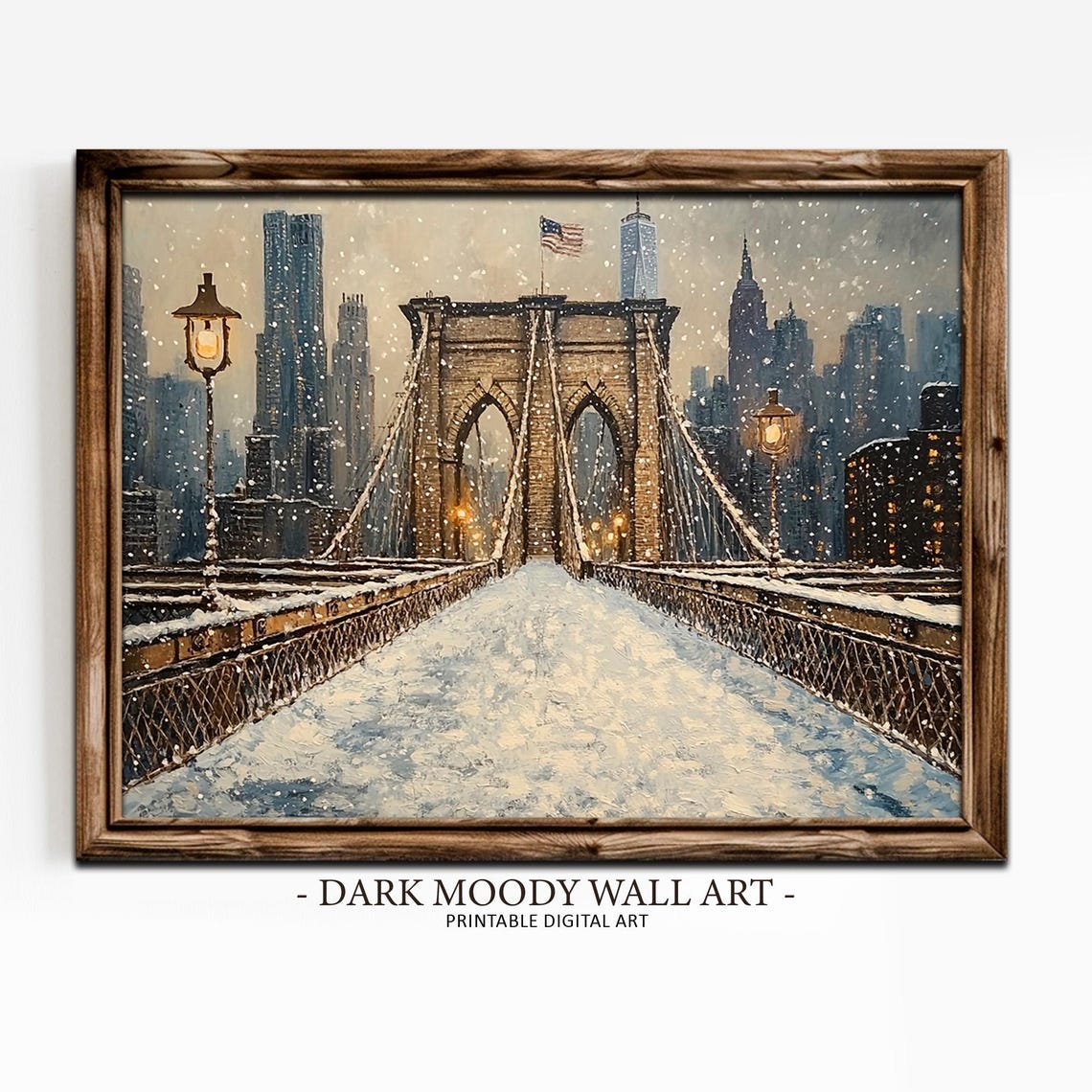 Brooklyn Bridge Snowy Winter Walkway Manhattan Skyline Poster