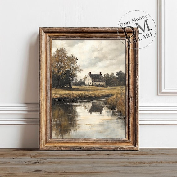 Country Cottage Landscape Wall Art Rustic Autumn Field Scene