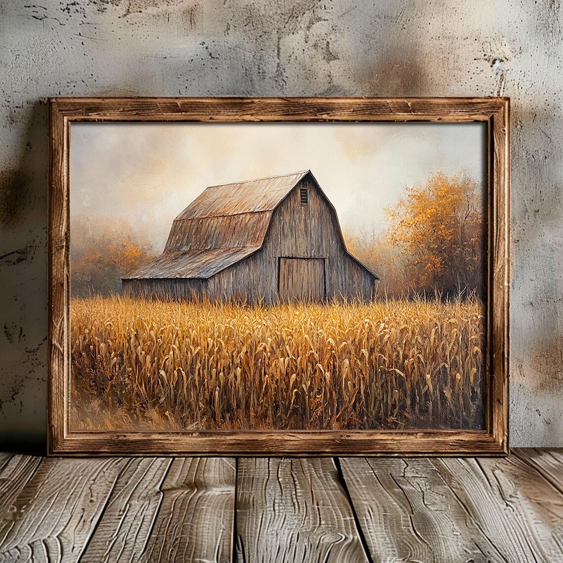 Weathered Wooden Barn in Golden Harvest Field Misty Morning Vintage Poster - Image 6