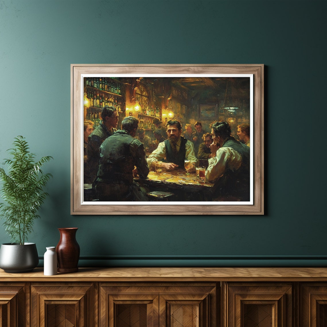 Irish Pub Scene Men Drinking Beer Vintage Tavern Oil Painting Poster - Image 6