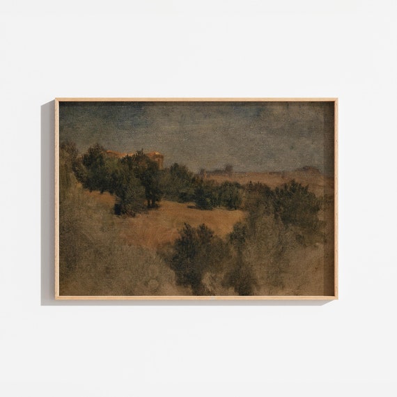 Vintage Moody Rustic Landscape Painting Tree Oil Painting Farmhouse Cottage Landscape Forest Painting Art