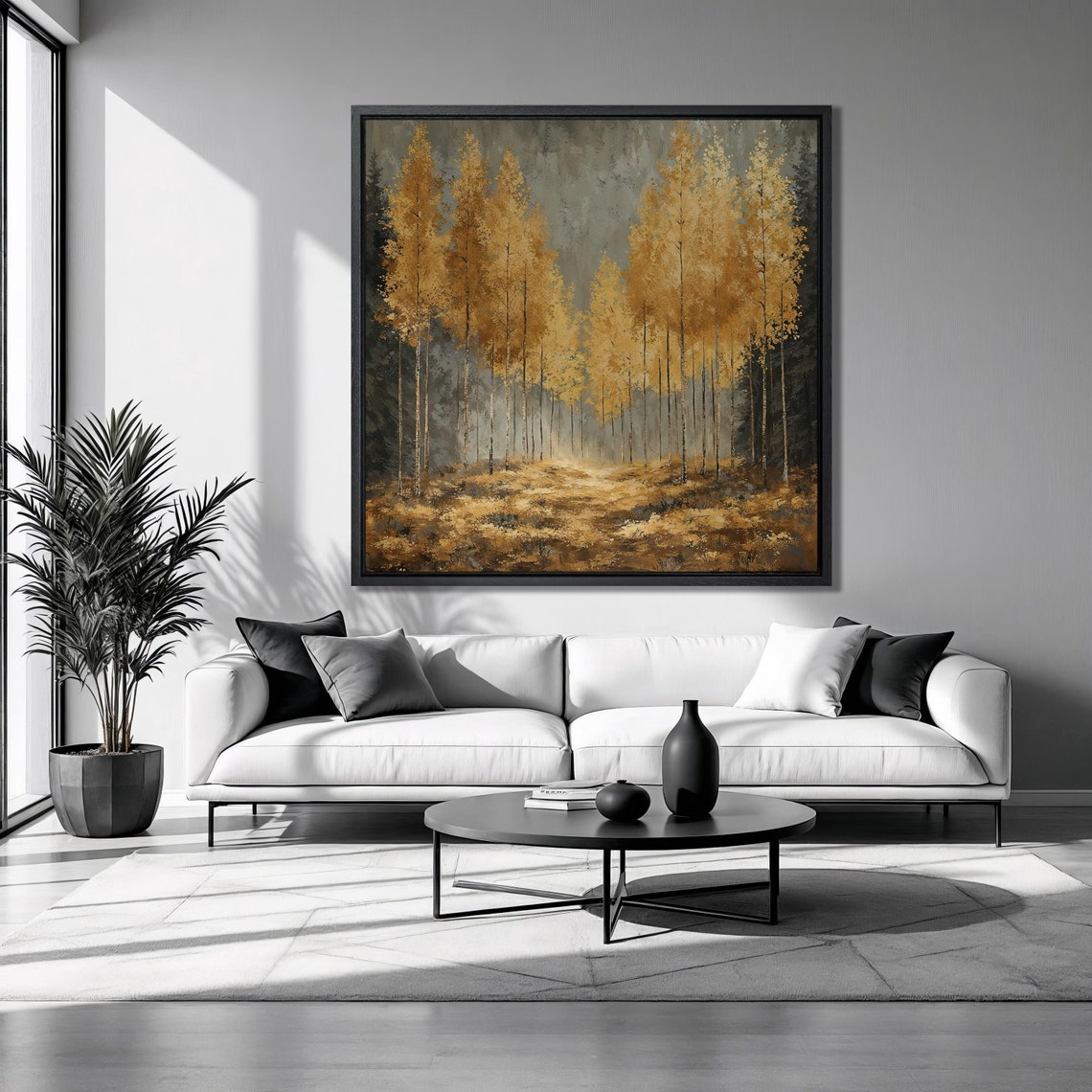 Golden Autumn Birch Forest Warm Tones Square Luxury Nature Poster
