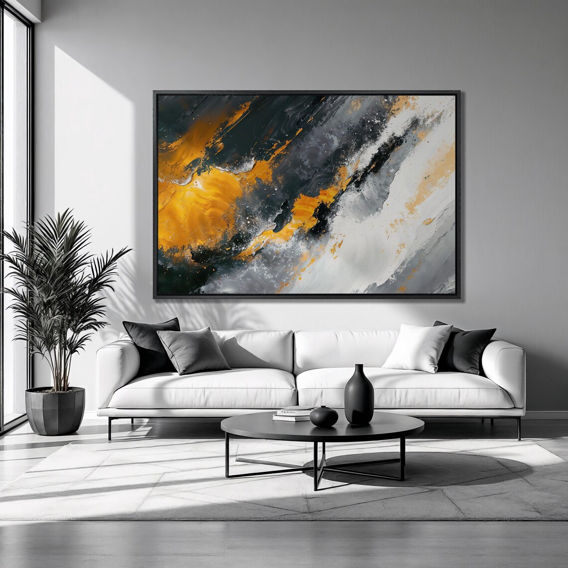Black, White & Orange Abstract Art Print