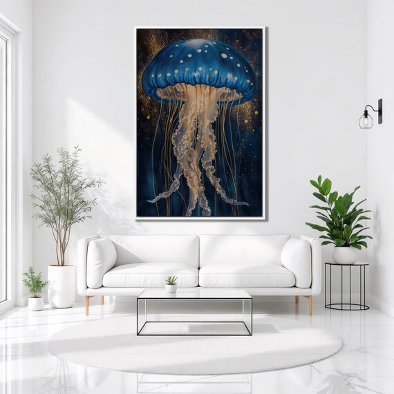 Beautiful Jellyfish Framed Print Magic Underwater Luxury Art Abstract Ocean Painting Print Nautical Decor Gift Ready To Hang